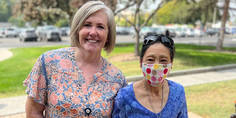 Jen, left with Leilani, community member affected by suicide, right